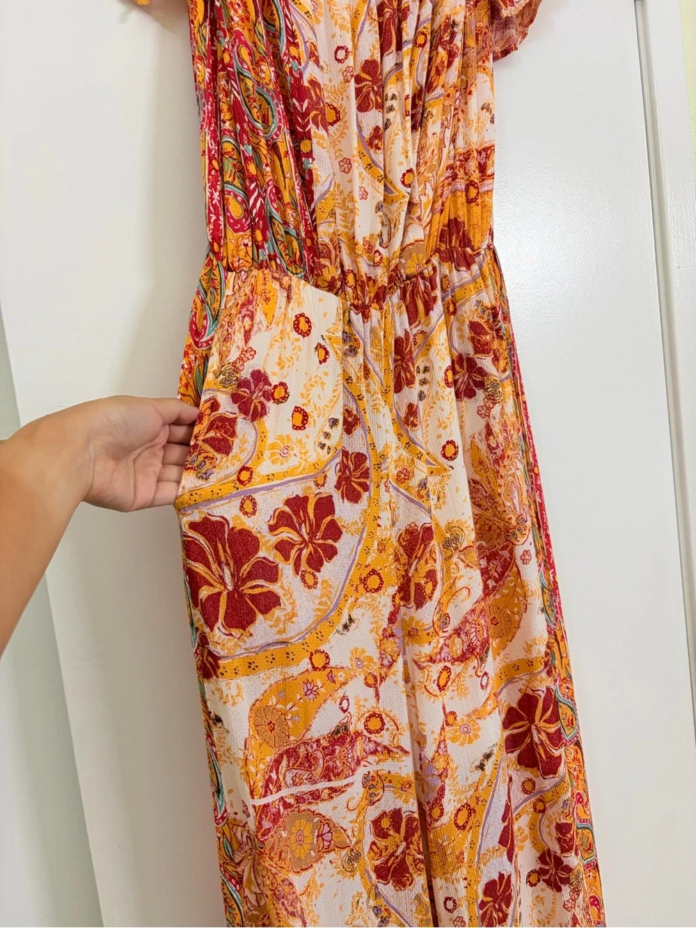 Free People Carmen Golden Gate Off Shoulder Floral Boho Wide Leg Jumpsuit XS